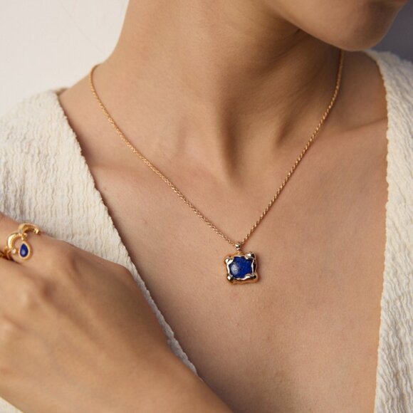 💙 Artisan Original Organic Lapis Lazuli Pendant Necklace | S925 Gold - Picture 5 of 9